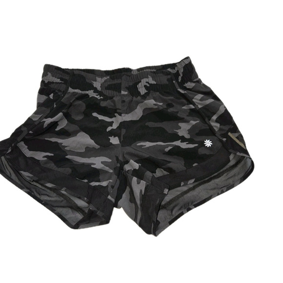 Athleta Size XS Mesh Racer Run Shorts 4” Black Camo Athletic Running Lined EUC - Picture 1 of 11